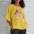 thumbnail image 2 of Blusa de lino con cuello redondo y mangas tres cuartos para mujer con estampado de bandera a la moda Pompotops FGAJ3090, 2 of 6