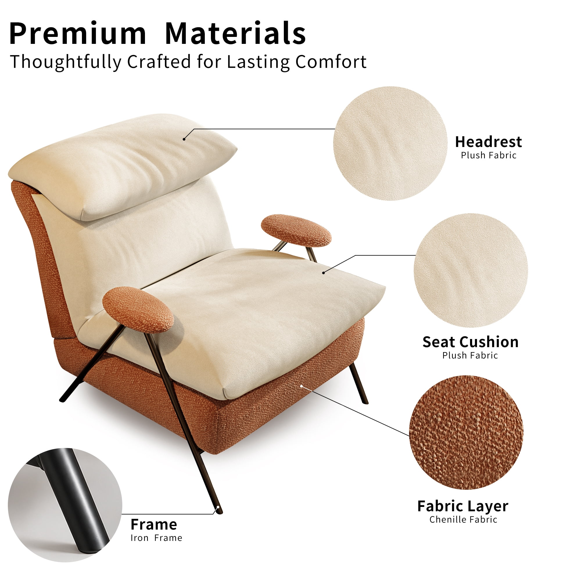 Aukfa Accent Chair, Modern Fabric Armchair with Thick Padded Seat and Back for Living Room & Bedroom, Beige