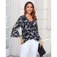 thumbnail image 4 of Blusa Bebonnie para mujer con volantes, manga 3/4, cuello en V, doble capa, 4 of 6