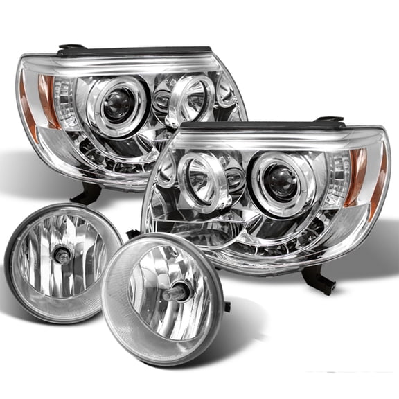AKKON - For 05-11 Toyota Tacoma Pickup Chrome Bezel Dual Ring Design Projector LED Replacement Headlights Lamps   Fog Light