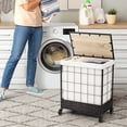 thumbnail image 2 of Costway 110L Large Capacity Handwoven Rattan Laundry Basket with Lid & Lockable Wheels, 2 of 9