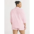 thumbnail image 5 of Joyspun Women’s Woven ¾ Sleeve Notch Collar Top and Boxer Shorts Pajama Set, Sizes XS-3X, 5 of 6