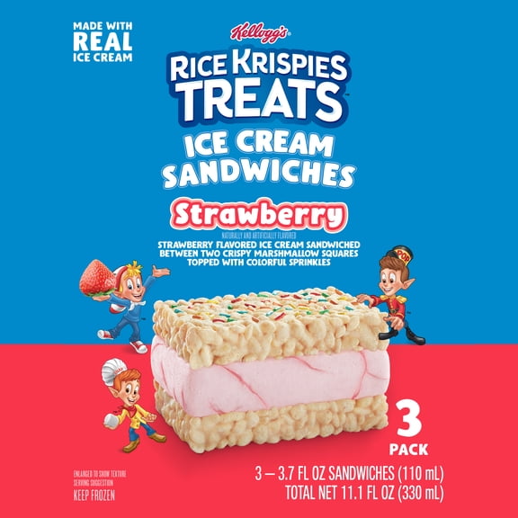 Rice Krispies Treats Strawberry Ice Cream Sandwiches, 3.7 fl oz., 3 pack (Frozen)