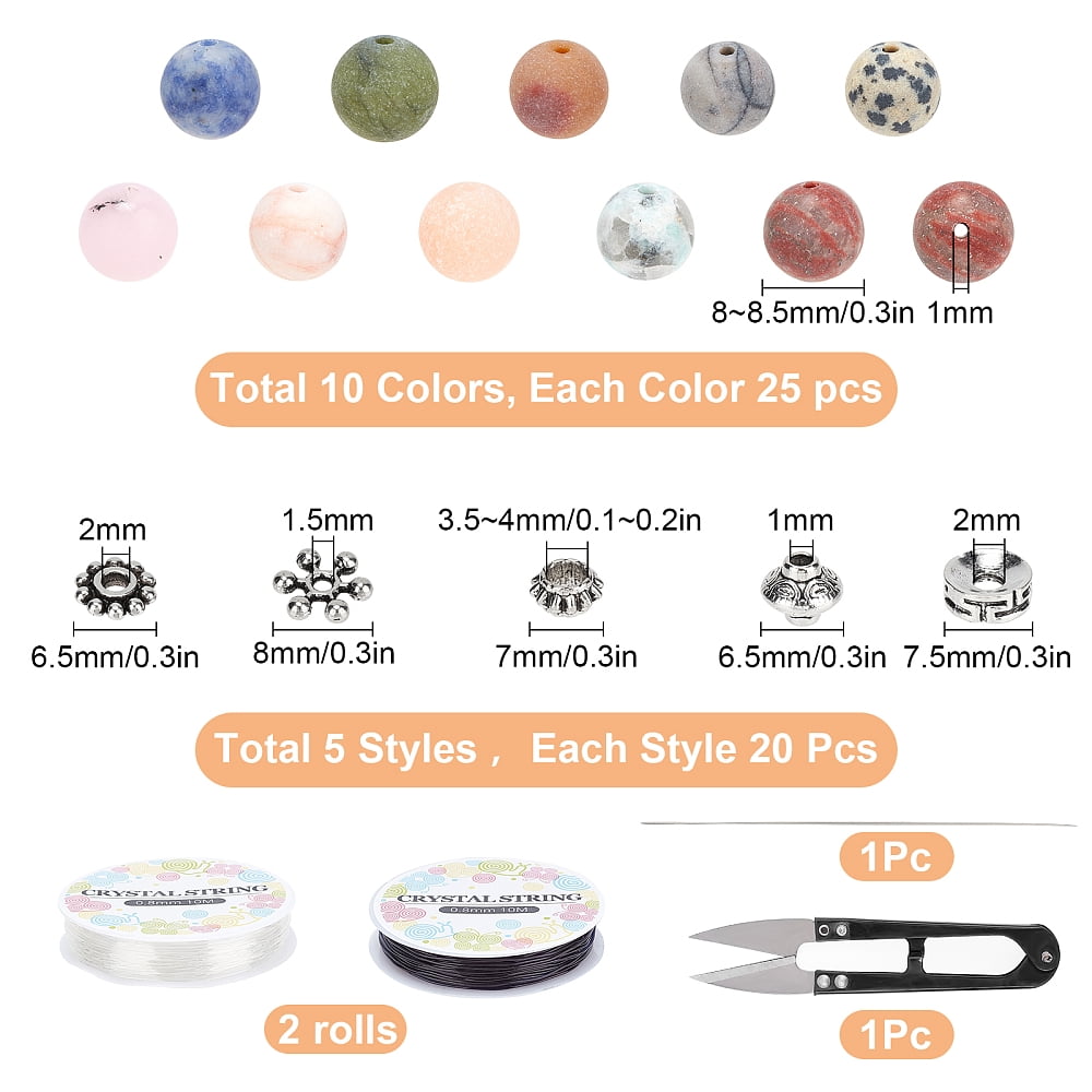 DIY Stretch Bracelets Making Kits Including Frosted Round Beads Alloy Spacer Beads Iron Beading Needles
