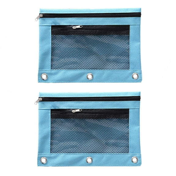 Ikeay Double Zipperpencil Bag Transparent Mesh File Pouch Case Zip Pencil Bags Pencil Cases with Enforced Hole 3 Ring,Pencil Case,Stationery Bag,Clearance Sale