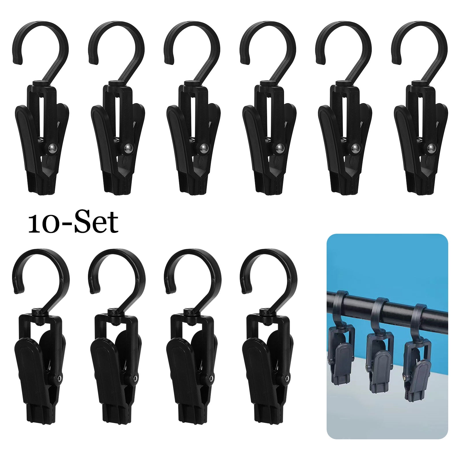 10Pcs Clothes Pins Black Laundry Hooks Hanging Clips Plastic Hanger