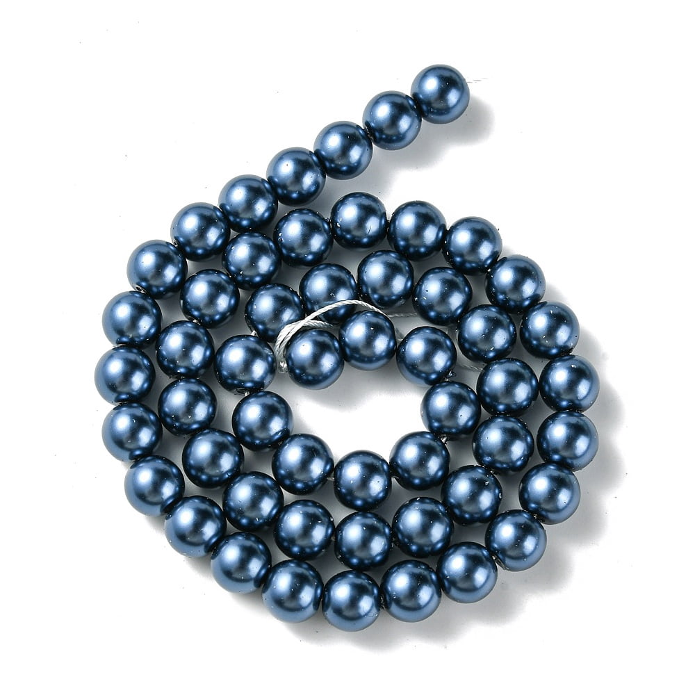 10Strand Eco-Friendly Grade A Glass Pearl Beads Pearlized Round Steel Blue 8mm Hole: 1.2~1.5mm about 52pcs/Strand 16''(40.64cm)