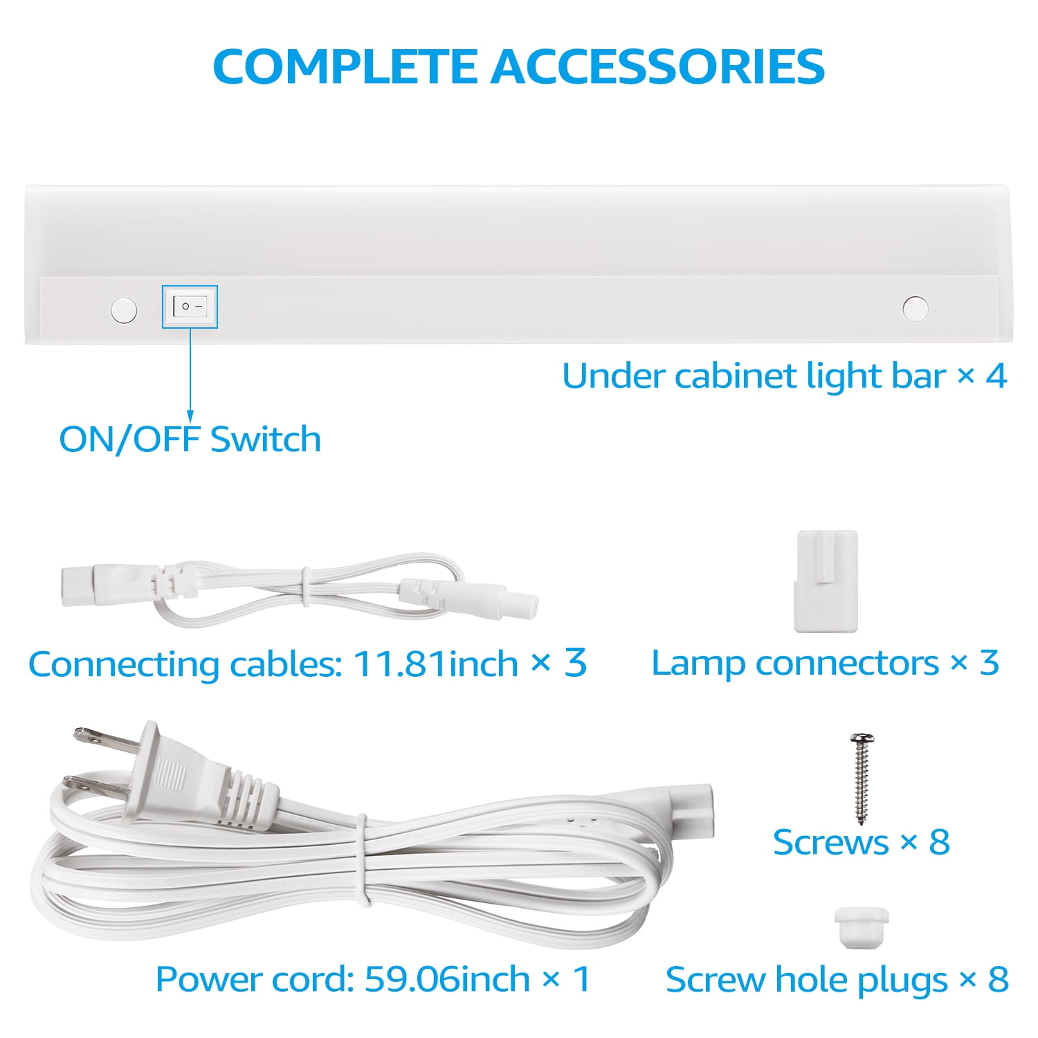 24 Pack Slim LED Under Cabinet Lighting, 12 Inch Under-Counter Light Fixtures, Plug-in, Linkable Cabinet Lights, 4000K Cool White