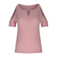 thumbnail image 6 of SELONE Womens Cold Shoulder Tops and Blouses for Summer Short Sleeve Tops Blouses Regular Fit T Shirts Pullover Tees Tops Solid T-Shirts V Neck Tops Casual Blouses Easy Care Breathable Pullover Pink M, 6 of 6