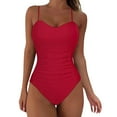 thumbnail image 1 of Huesdet One Piece Swimsuit for Women Tummy Control Push Up 1 Piece Bathing Suits Ruched Swimwear Adjustable Straps Monokini[Red,M], 1 of 9