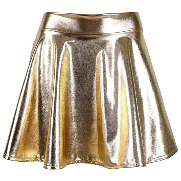 Women's Metallic Ballet Dance Flared Skater Skirt Fancy Dress, Golden ...