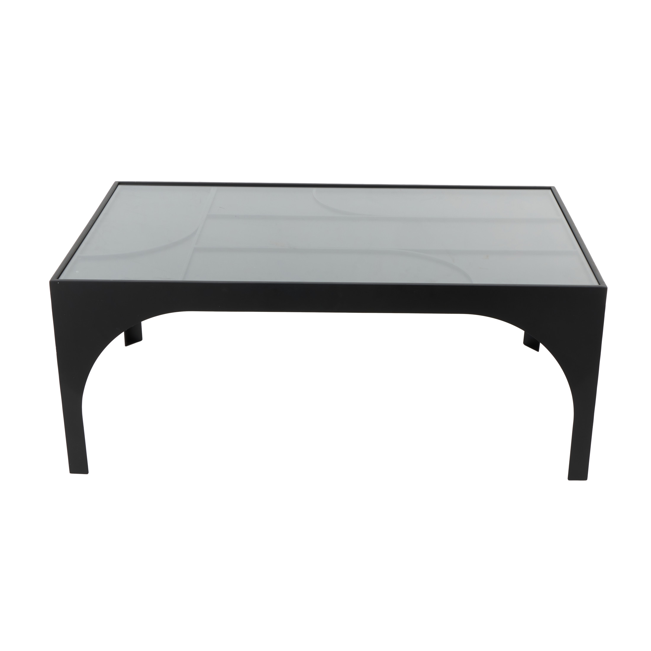DecMode 42" x 17" Black Metal Geometric Coffee Table with Glass Top, 1-Piece