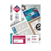MACO Copier White Address Labels, 1" x 2-13/16", 33 per Sheet, 3300 per Box