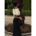 thumbnail image 3 of Vestido largo elegante de colores contrastantes con agujeros, vestido elegante con cuello redondo y manga corta abombada, batas ajustadas de cintura alta, vestido de fiesta de verano para mujer, 3 of 5