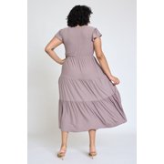 Solid Flutter Sleeve Tiered Tea Length Dress | 4 Colors | S-3X