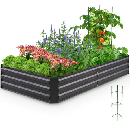 Quictent 6X3X1 Ft Galvanized Metal Planter Box For Vegetables Bottomless For Backyard Dark Gray