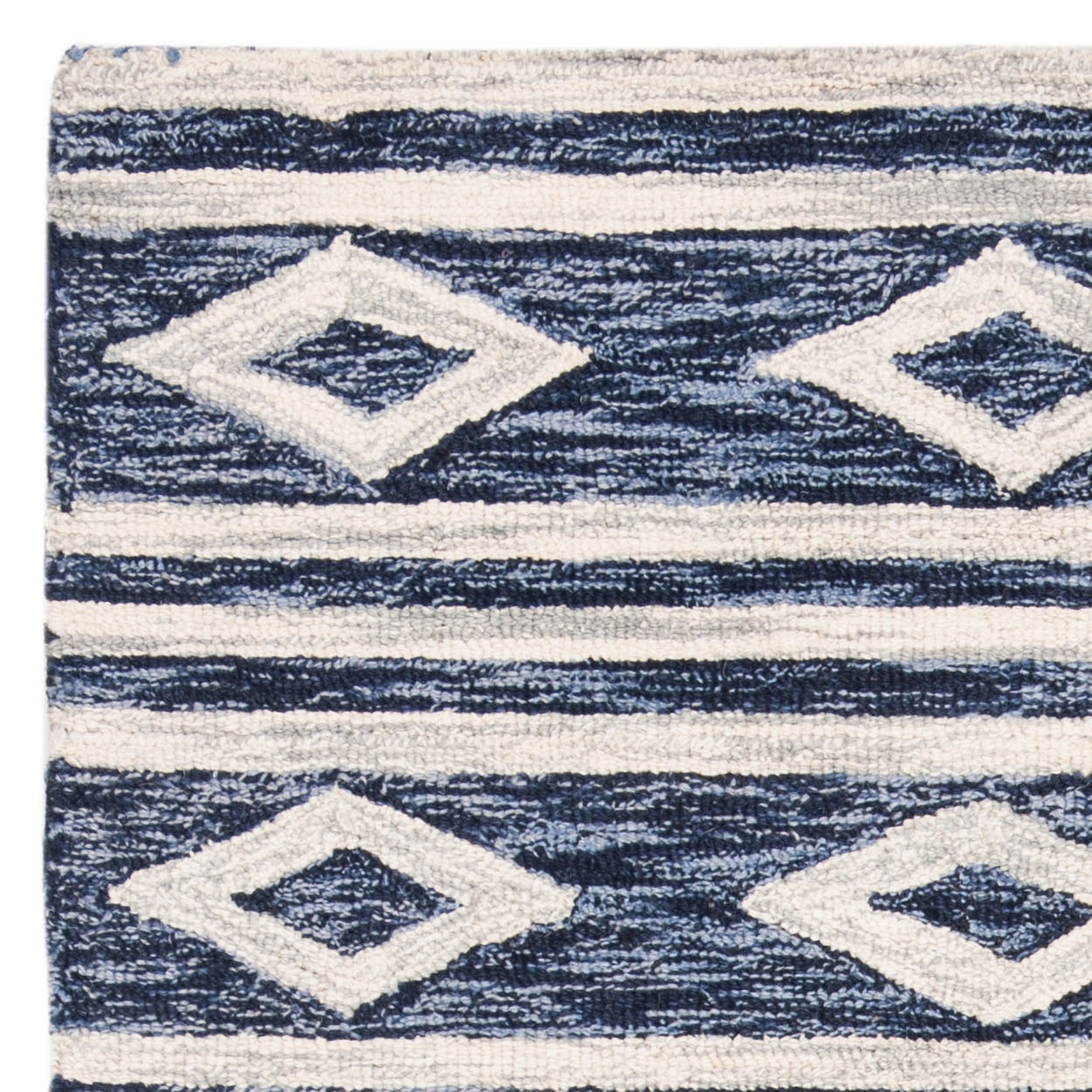 SAFAVIEH Micro-Loop Briony Diamond Striped Wool Area Rug, Navy/Ivory, 4' x 6'