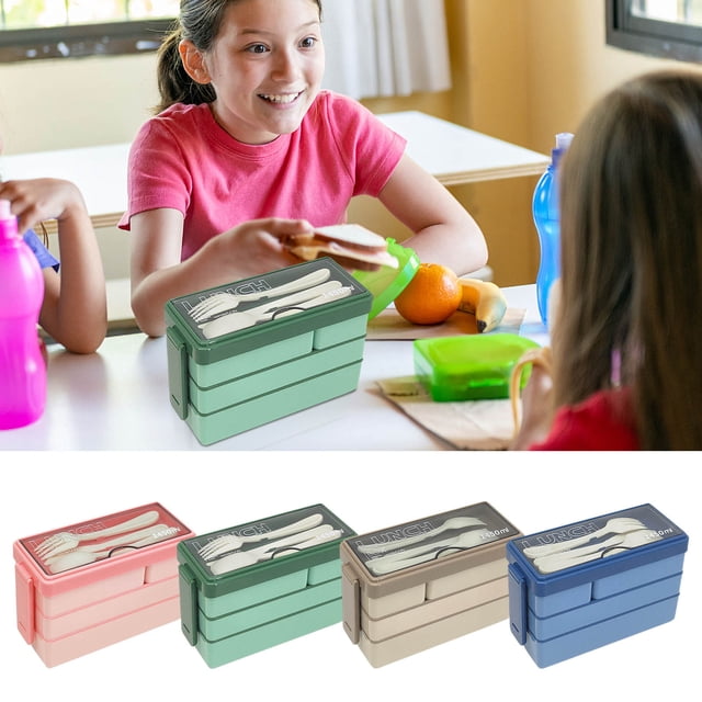 Vaidha Three-layer Compartment Lunch Box For Work Students Plastic Bento Box Microwave Oven With Rice And Lunch Box