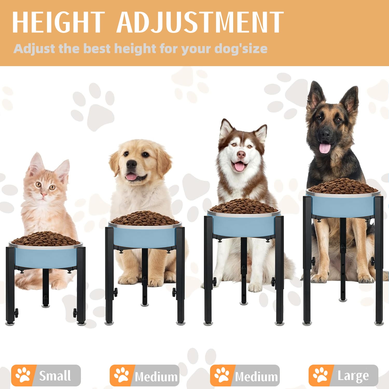 Adjustable Metal Dog Bowl Stand, Fits for 7-11 Inch Bowl, Heavy-Duty Metal Elevated Pet Bowl Holder, Easy to Assembly (Bowl Not Included)
