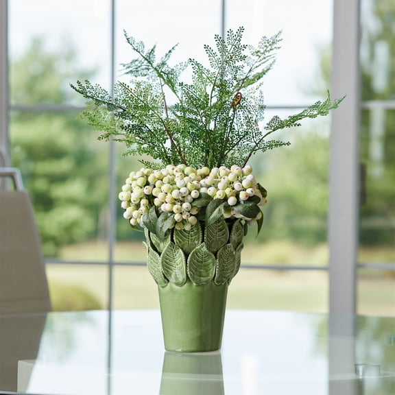 Melrose Leaf Top Stoneware Vase - 7.5" - Green