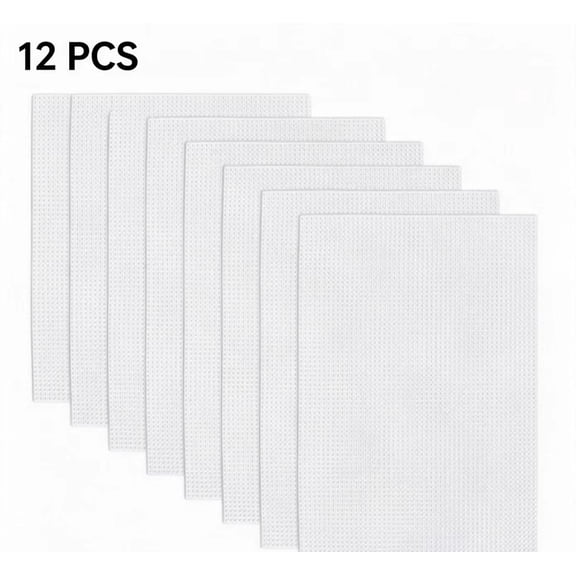 Vruelia 12Pcs 14 Count Plastic Mesh Canvas Sheets, 11x8.2 Inch White Needlepoint Craft Canvas Plastic Grid Sheet