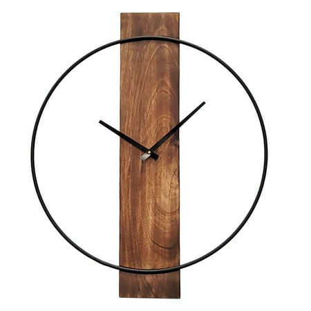 Decorative Modern Wall Clock with Black Metal Frame on Rectangular Wood Board