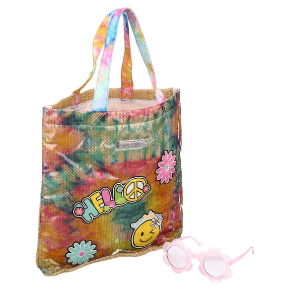 Limited Too Tie-Dye & Gold Foil Straw Tote with Sunglasses (Girl's), 2-Piece Set, One Size