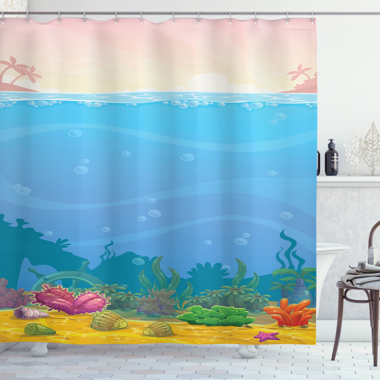 Deep Sea Shower Curtain Vertical, Ocean Scene Shower Curtain