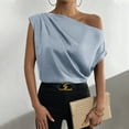 thumbnail image 2 of Ahdbta Women's Satin Silk Off The Shoulder Sleeveless Elegant Blouse Tops Asymmetrical Neck Blouses for Women Dressy Shirts, 2 of 6