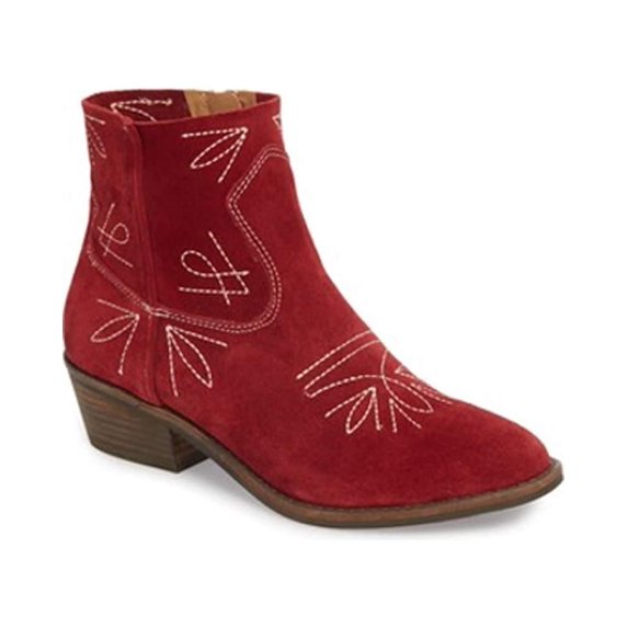Lucky Brand Women's Lk-floriniah Ankle Boot Red Suede Westen Cowgirl Booties (8.5, BIKING RED)