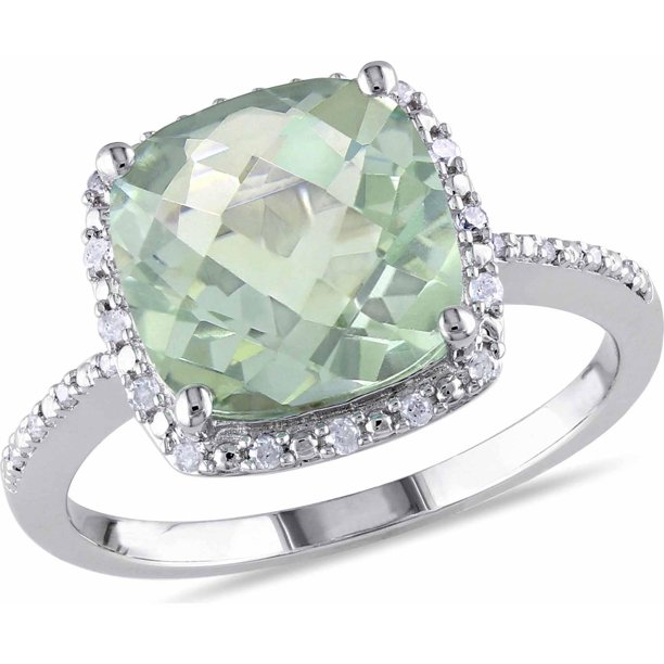 Tangelo 4 Carat T.G.W. CushionCut Green Amethyst and 1/10 Carat T.W