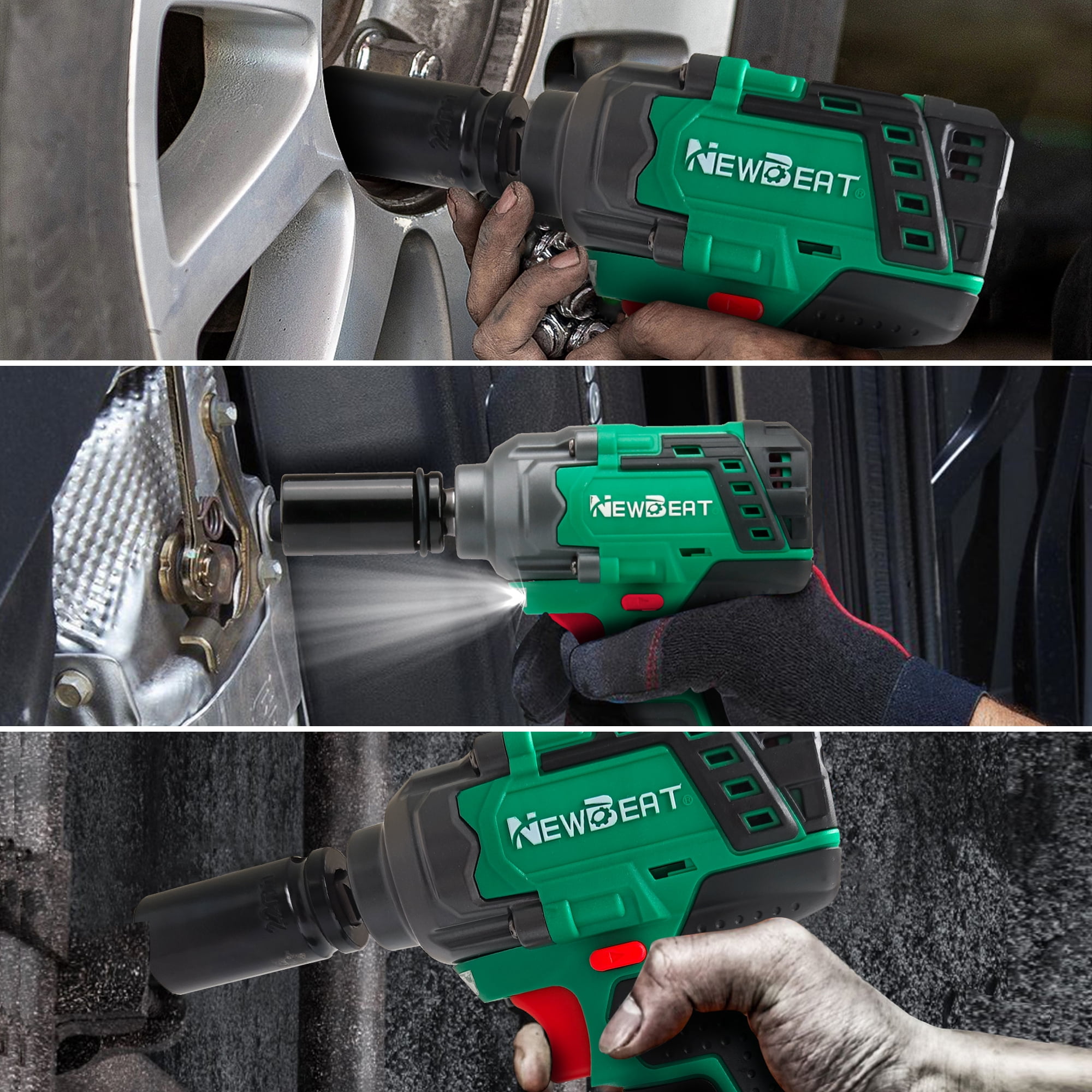 NEWBEAT Cordless Impact Wrench Set, 1/2 inch Impact Gun, 550 N.m Torque, 21V Brushless, 2400 RPM Variable Speeds for Car Home DIY, Tire Removal Tool