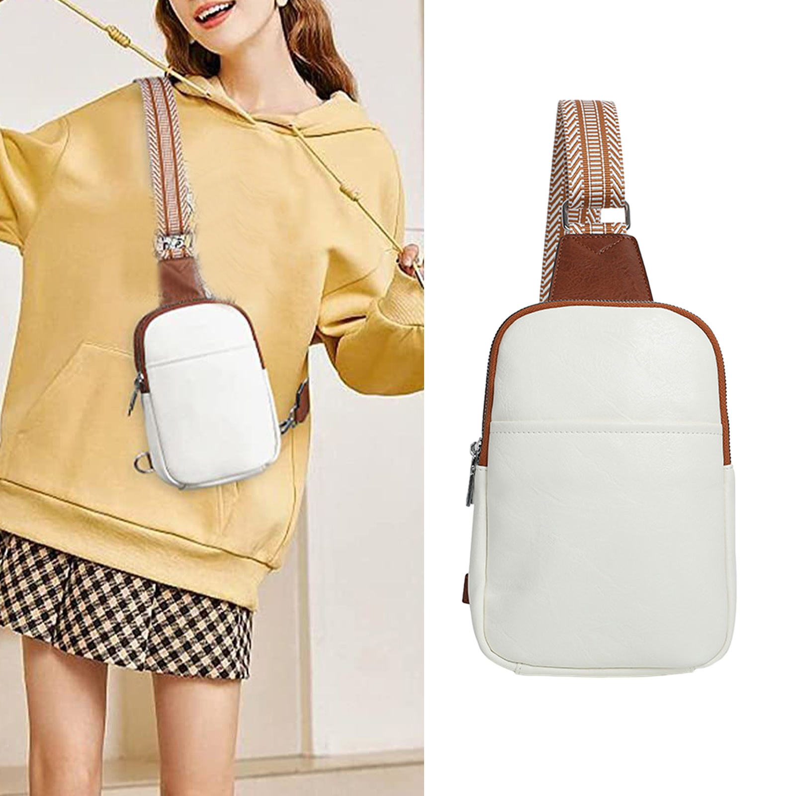 ruhuadgb Crossbody Fanny Pack with Zipper Large Capacity Wear Resistant Faux Leather Small Sling Bag Chest Bag for Women