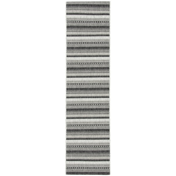 SAFAVIEH Courtyard Xzavier Striped Indoor/Outdoor Runner Rug, Black/Grey, 2'3" x 8'