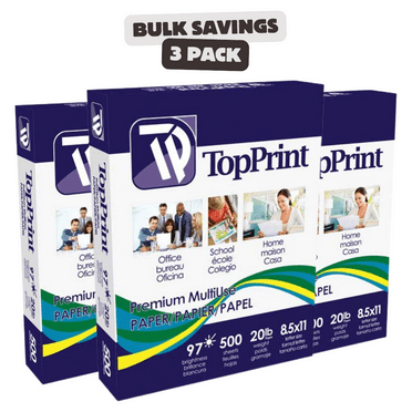 Top Print Printer Paper,Premium Ink & Laser Copy Paper, 20LB, 8.5 X 11 Letter Size. 97 Bright- 3 Pack / 1500 Sheets