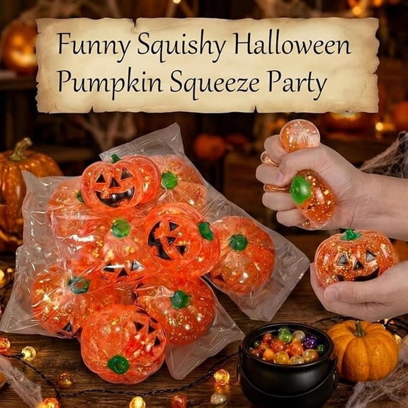 Halloween Ghost Squishy Set,Glow in The Dark Pumpkin & Ghost Sensory Fidget,Cute Jelly Squishies for Halloween Party Favors, Goodie Bag Fillers & Gifts (1 Orange Pumpkin Sequin Squishy)