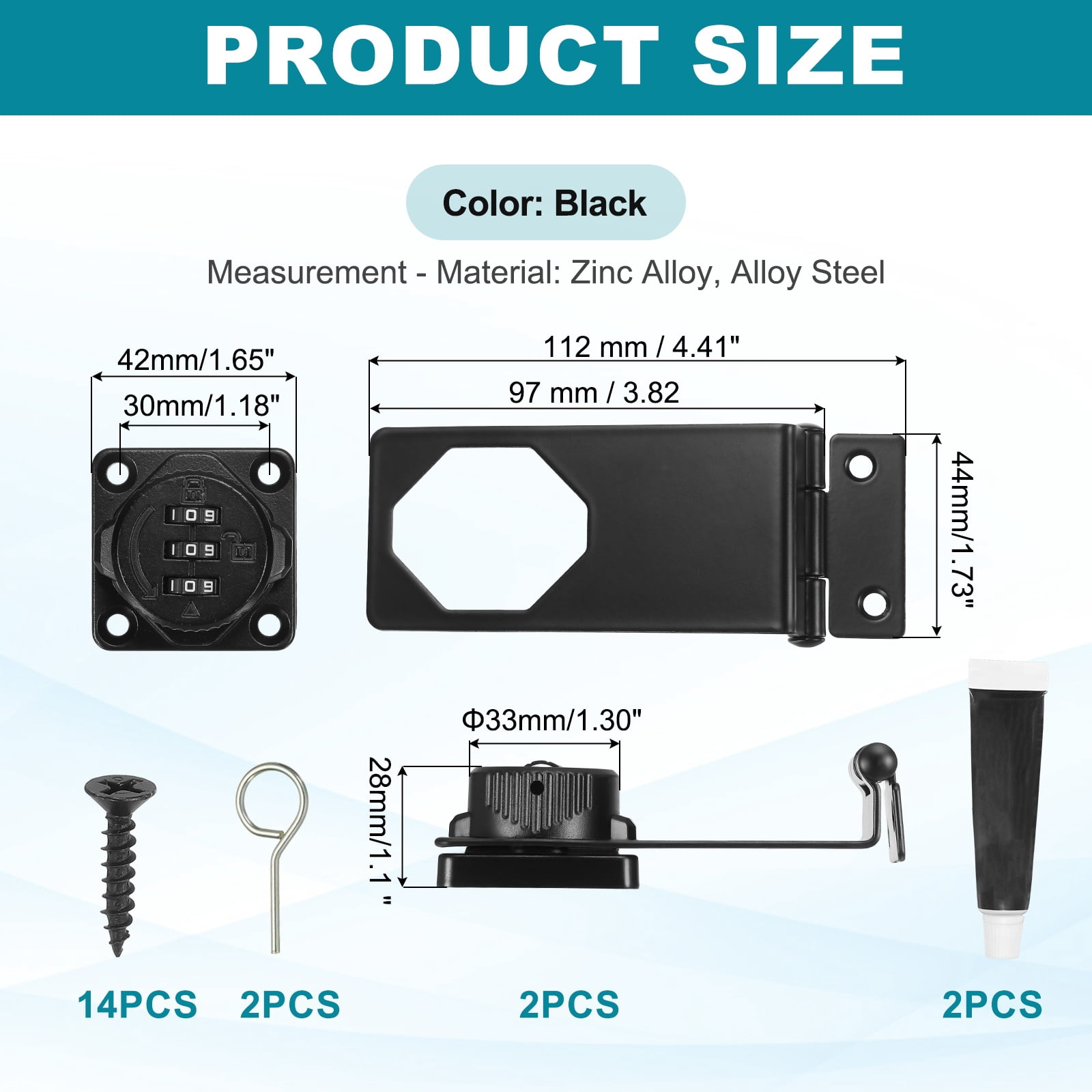 Uxcell Password Rotary Hasp Lock (Black) (2 Set), 90 Degree Keyless 3-Digit Combination Security Slide Latch Cabinet Locks, Suit For- Door/Closet/Barn/Bathroom/Outdoor/Garden