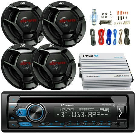 Pioneer DEH-S4100BT Car Bluetooth Radio USB AUX CD Player Receiver - Bundle Combo With 4x JVC CSDR621 6.5