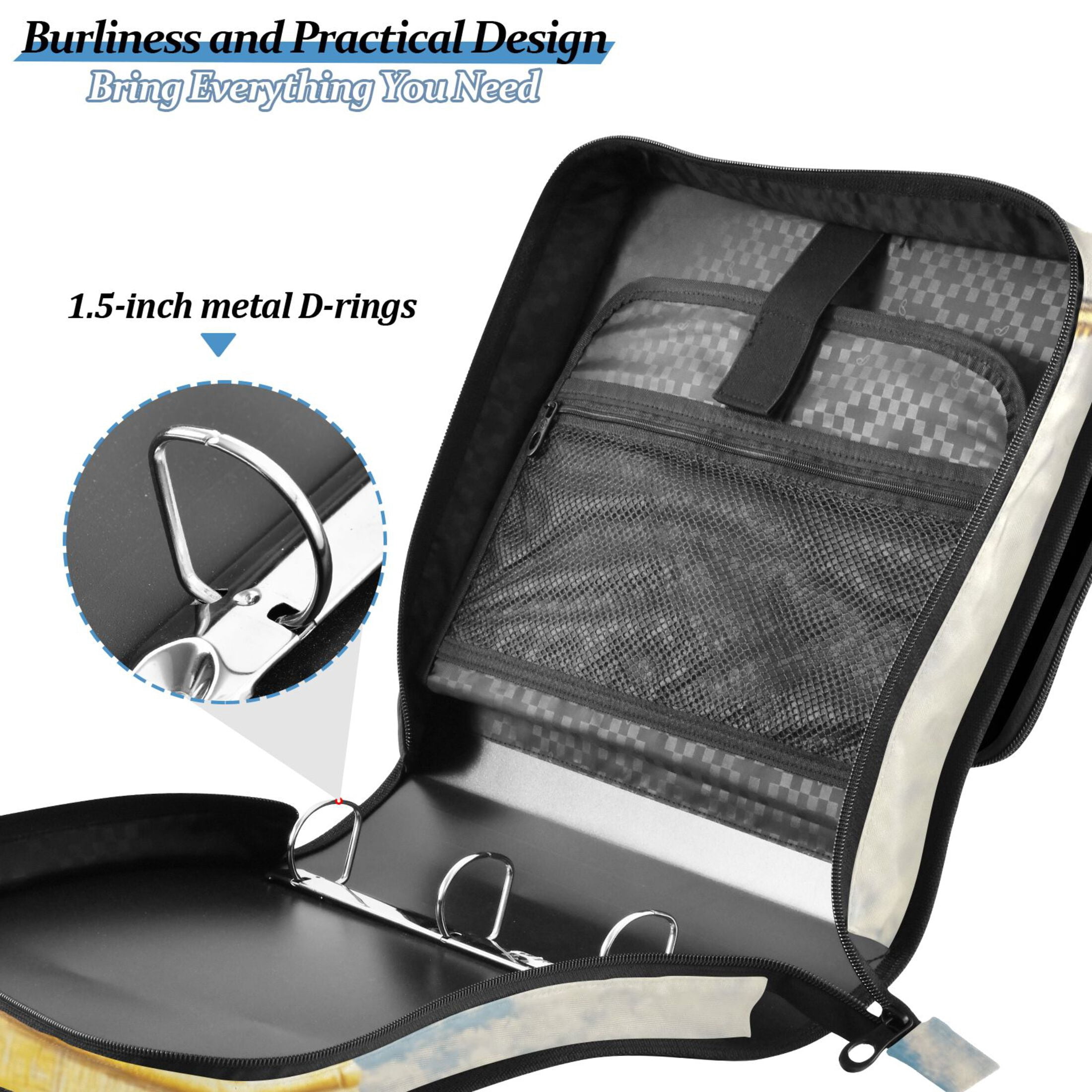 3 Ring Zipper Binder with Shoulder Strap Waterproof Trapper Keeper 2 Inch D-Ring 500 Sheets Capacity Bus on Lake