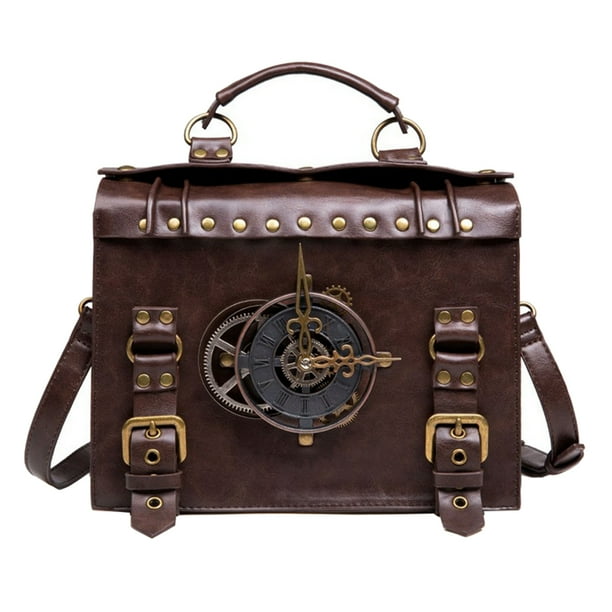 Bolso de Hombro de Cuero Steampunk para Mujer Bolso de Mensajero Cruzado Club Hugo Riñonera Steampunk para mujer