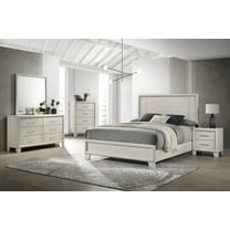 Beautiful White Cream Finish Full Size Panel Bed Wooden 5pc Master Bedroom Set