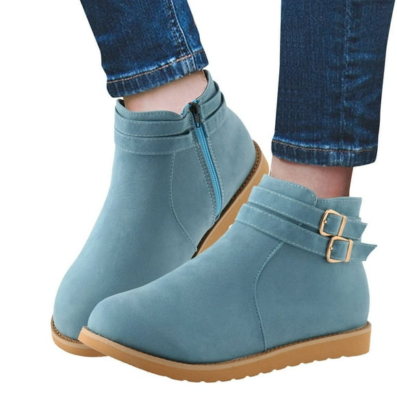 Reduced Price ! Aqestyerly Women's Winter Boots Women Vintage Round toe Flat Heel Boots Thick Bottom Short Shoes