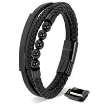 SERASAR Men's Premium Leather Bracelet "Pearl" with stainless steel magnetic closure, Black 17cm, including gift box