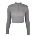 thumbnail image 3 of Lixiuxyad Women's Casual Solid Color Zipper V Neck Slim Fit Sweater T Shirt For Autumn And Winter Seasons Summer Tee Shirts,Gray M, 3 of 6