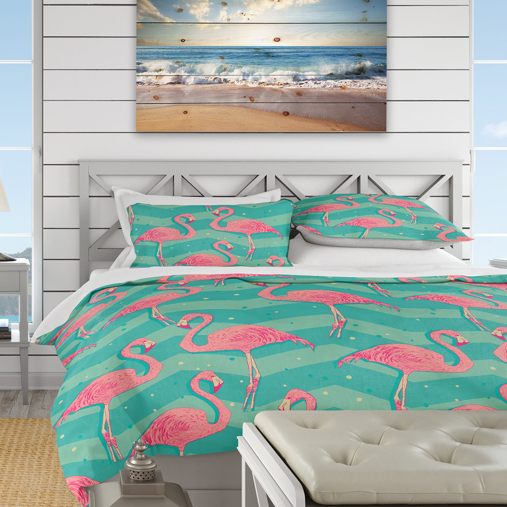 Designart 'Pink Flamingo Birds' Tropical Duvet Cover Set
