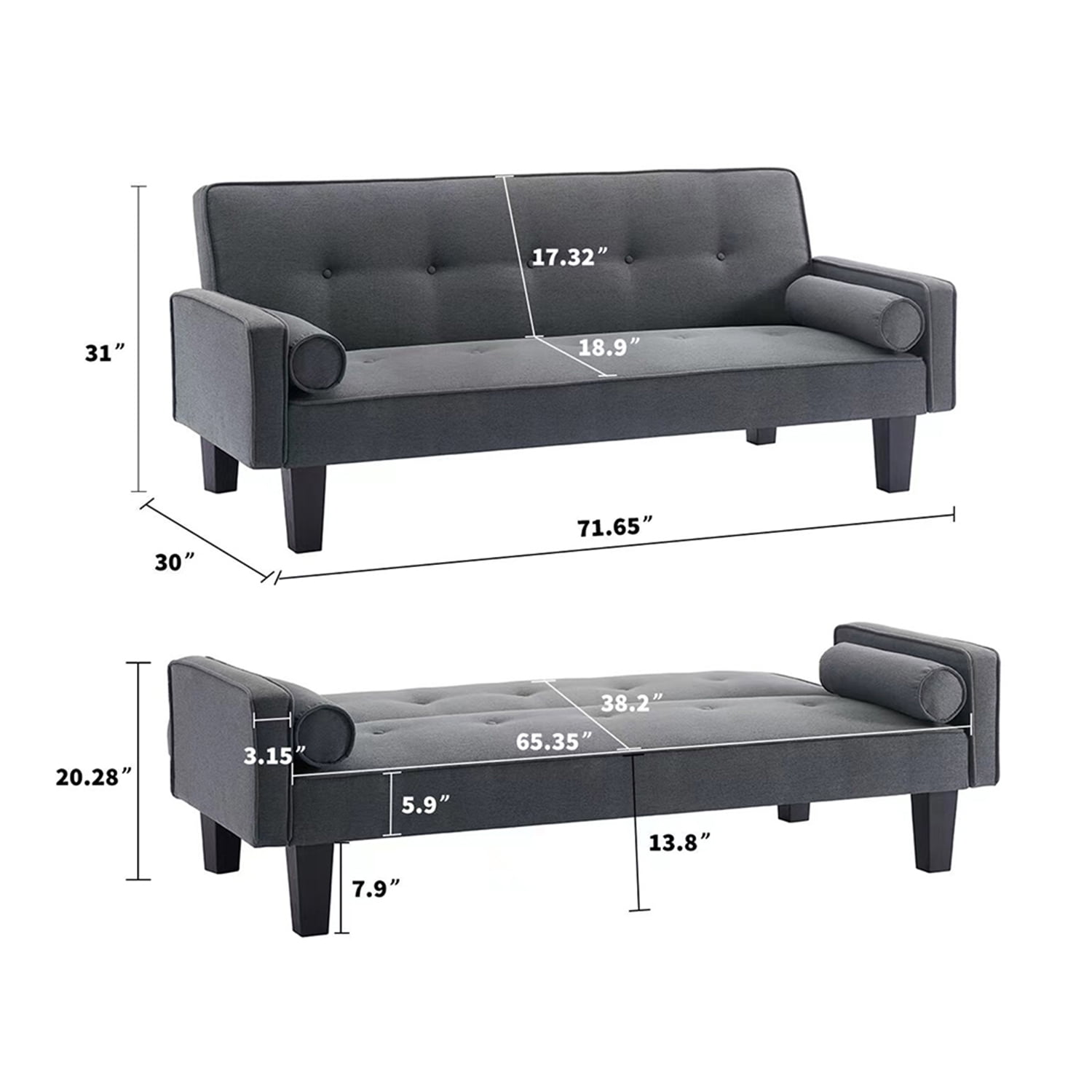 Kadyn Convertible Sofa Bed for Small Apartment Living Room, Modern Linen Fabric Futon Sofa Bed with 2 Pillows, 2-Seat Sofa Couch with Adjustable Backrest, Gray Kadyn Convertible Sofa Bed for Small Apartment Living Room, Modern Linen Fabric Futon Sofa Bed with 2 Pillows, 2-Seat Sofa Couch with Adjustable Backrest, Gray