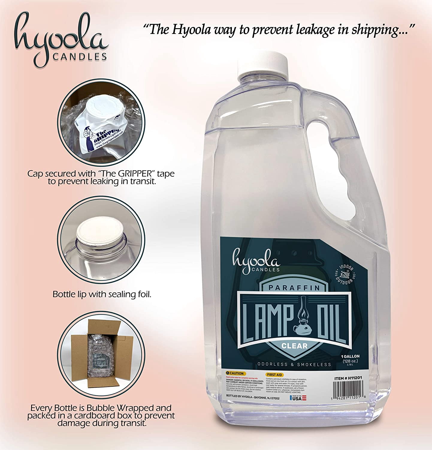 Hyoola Liquid Paraffin Lamp Oil - Odorless Clean Burn, Smokeless Tiki Torch Fuel, Clear, 1 Gallon (4 Quarts), 1-Pack