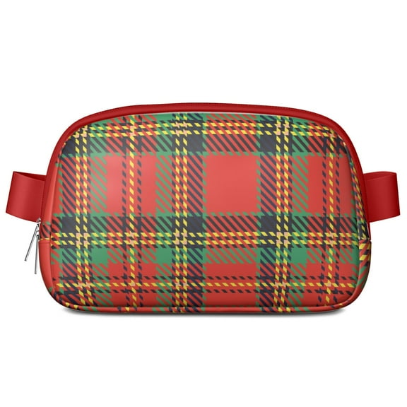 Holiday Plaid Waist Pack – Waterproof Fanny Pack with Festive Red & Green Checks, Cheerful Seasonal Essential