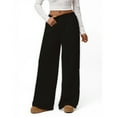 thumbnail image 2 of WTOBBY Women's Loose Comfortable Casual Plush Wide Leg Pants, High Waisted Solid Color Fleece-Lined Winter Trousers with Elastic Waistband,Black L, 2 of 4