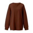 thumbnail image 4 of Sweatshirts for Women Trendy Plus Winter Fall Oversized Crew Neck Long Sleeve Mitten- Cold Shoulder with Pocket Plain Leisure Cotton Pullover Pullovers(Brown,M), 4 of 4